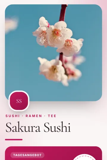 Jelovnik u dizajnu „Kirschblüte“ za Azija & sushi, prikaz na mobitelu