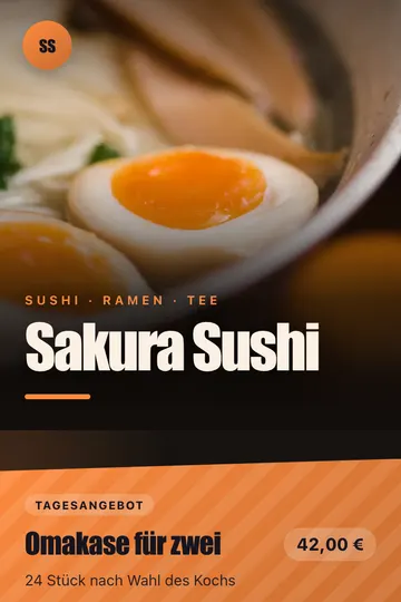 Menu in the “Ramen” design for Asian & sushi, phone view