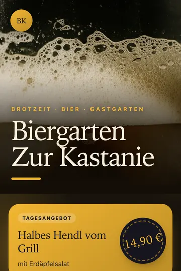 Menu in the “Schaumkrone” design for Beer garden, phone view