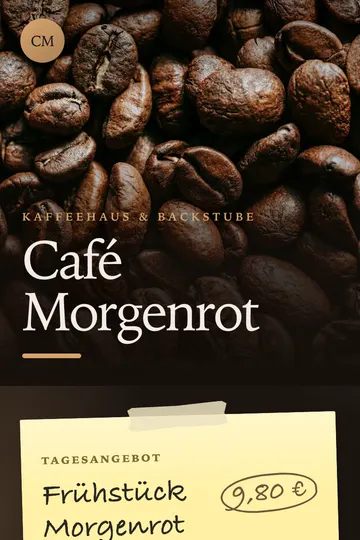 Menu in the “Röstung” design for Café & bakery, phone view
