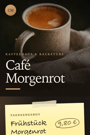 Menu in the “Tasse & Leinen” design for Café & bakery, phone view