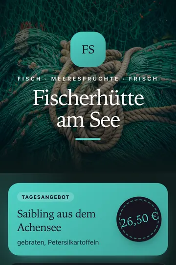 Menu in the “Netze” design for Fish & seafood, phone view