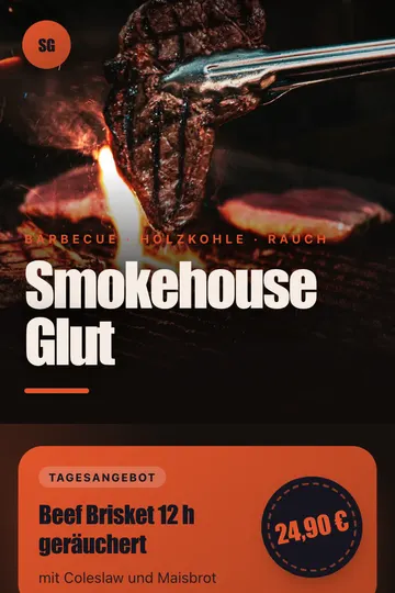 Menu in the “Über der Flamme” design for Grill & BBQ, phone view
